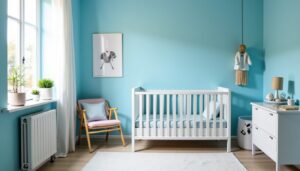 Chambre de bébé garçon : des couleurs douces qui réinventent le bleu traditionnel